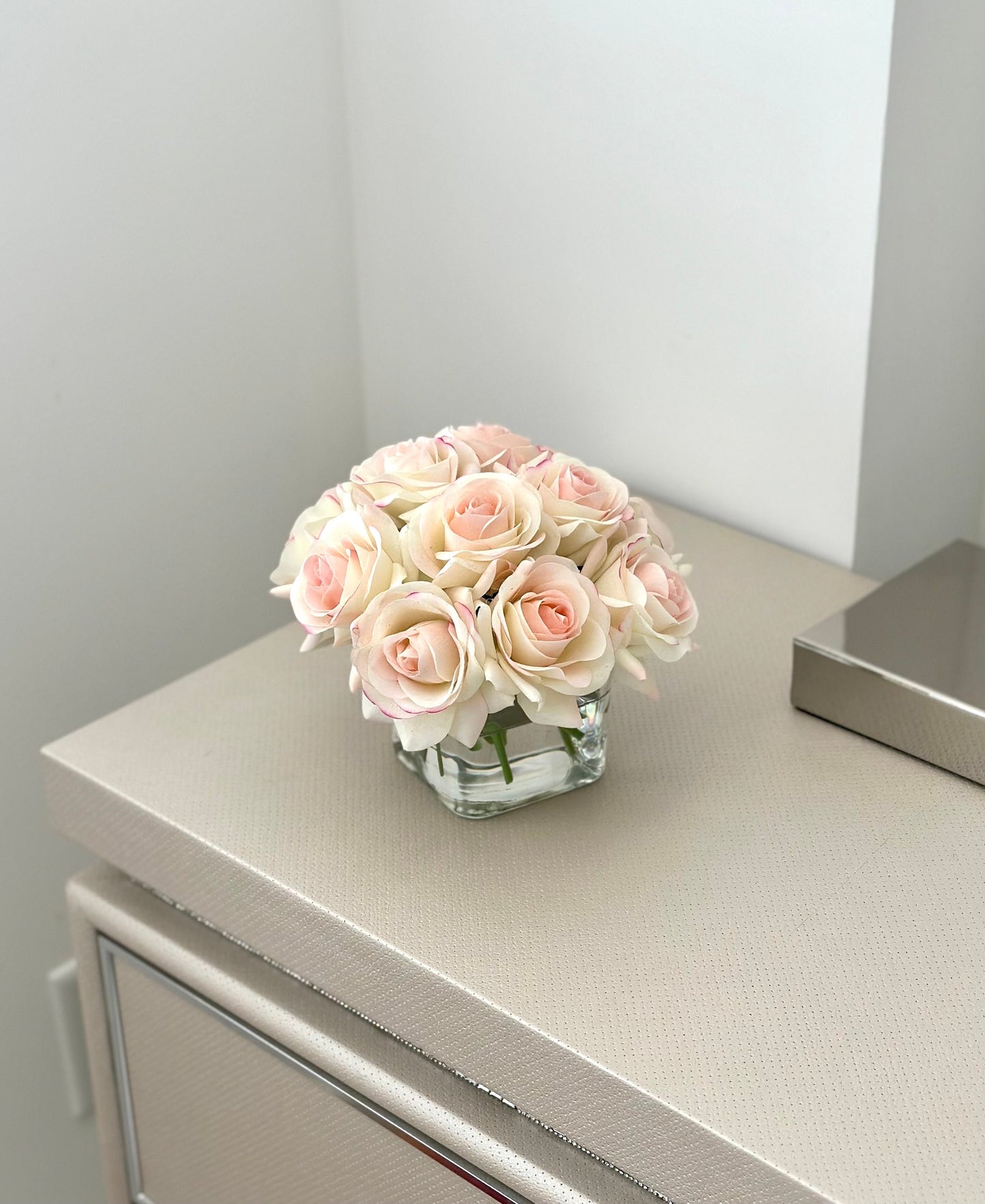 Real Touch Ivory and Blush Rose Arrangement