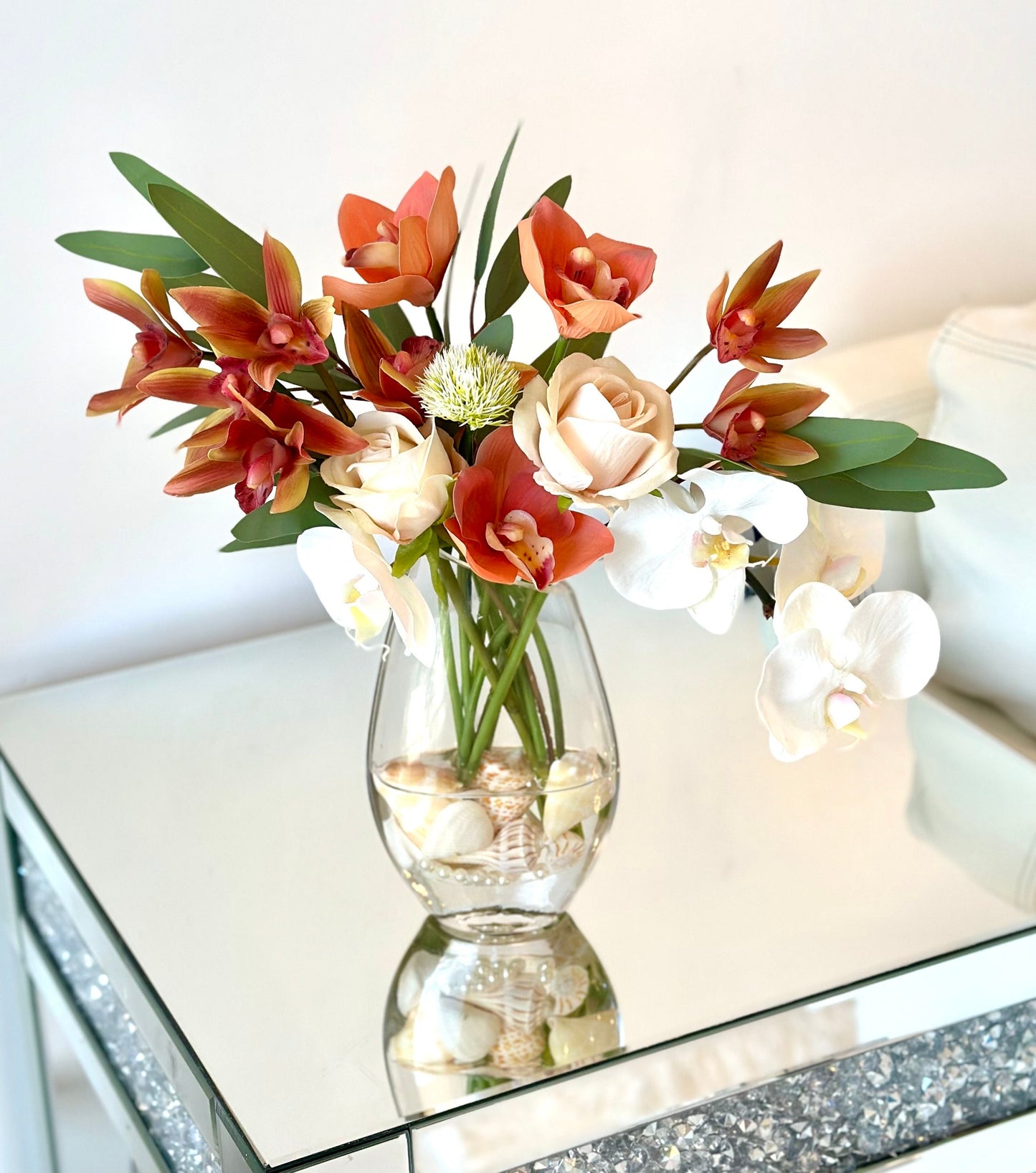 Real Touch Orchid Arrangement Set In Seashells
