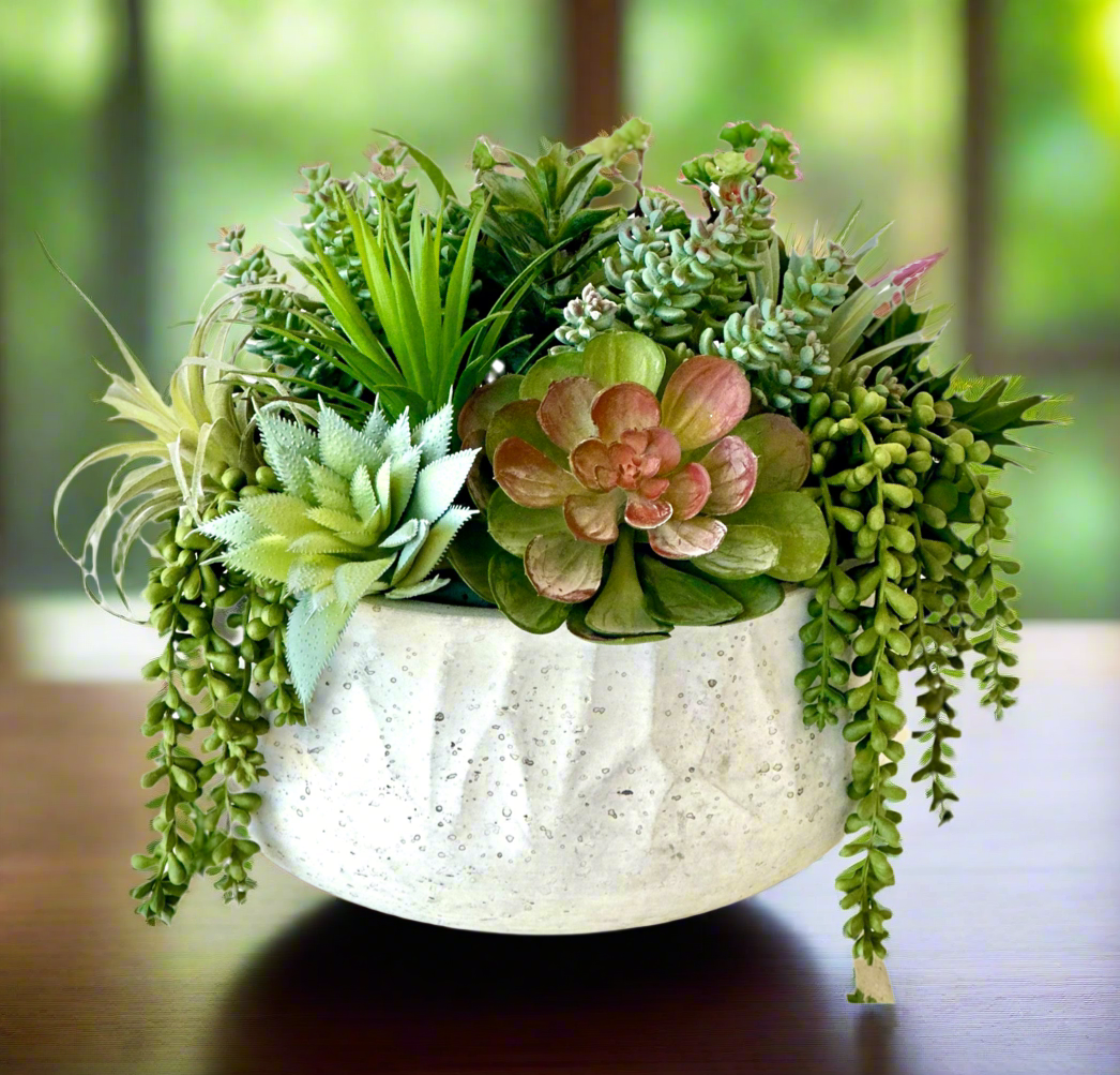 High Quality Artificial Succulent Arrangement in a Round Planter, Large Succulent Planter, Faux Plants, Succulent Home Decor