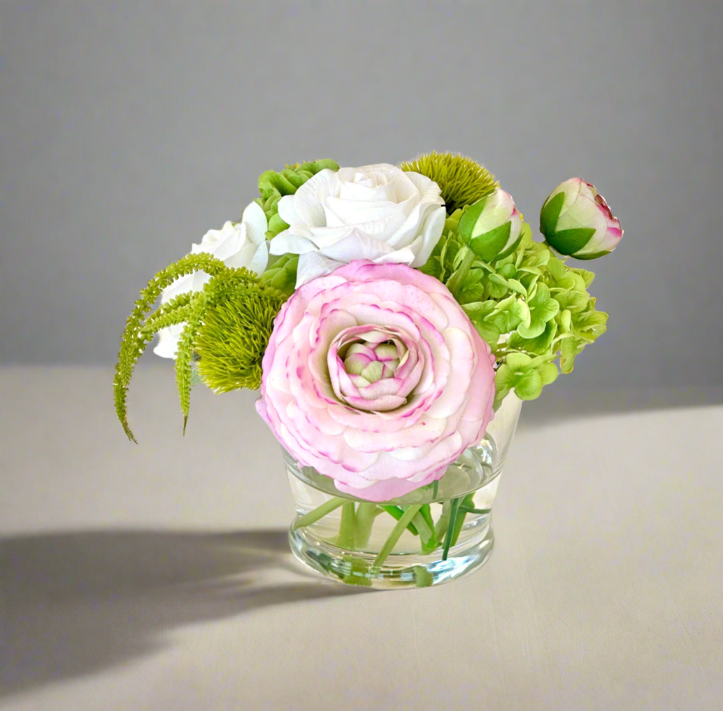 Real Touch Ranunculus, Rose, and Hydrnagea Faux Floral Arrangement
