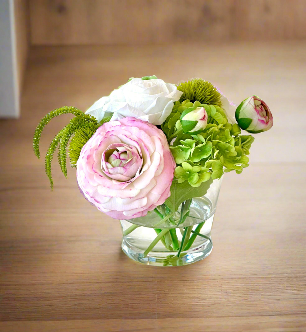 Real Touch Ranunculus, Rose, and Hydrnagea Faux Floral Arrangement