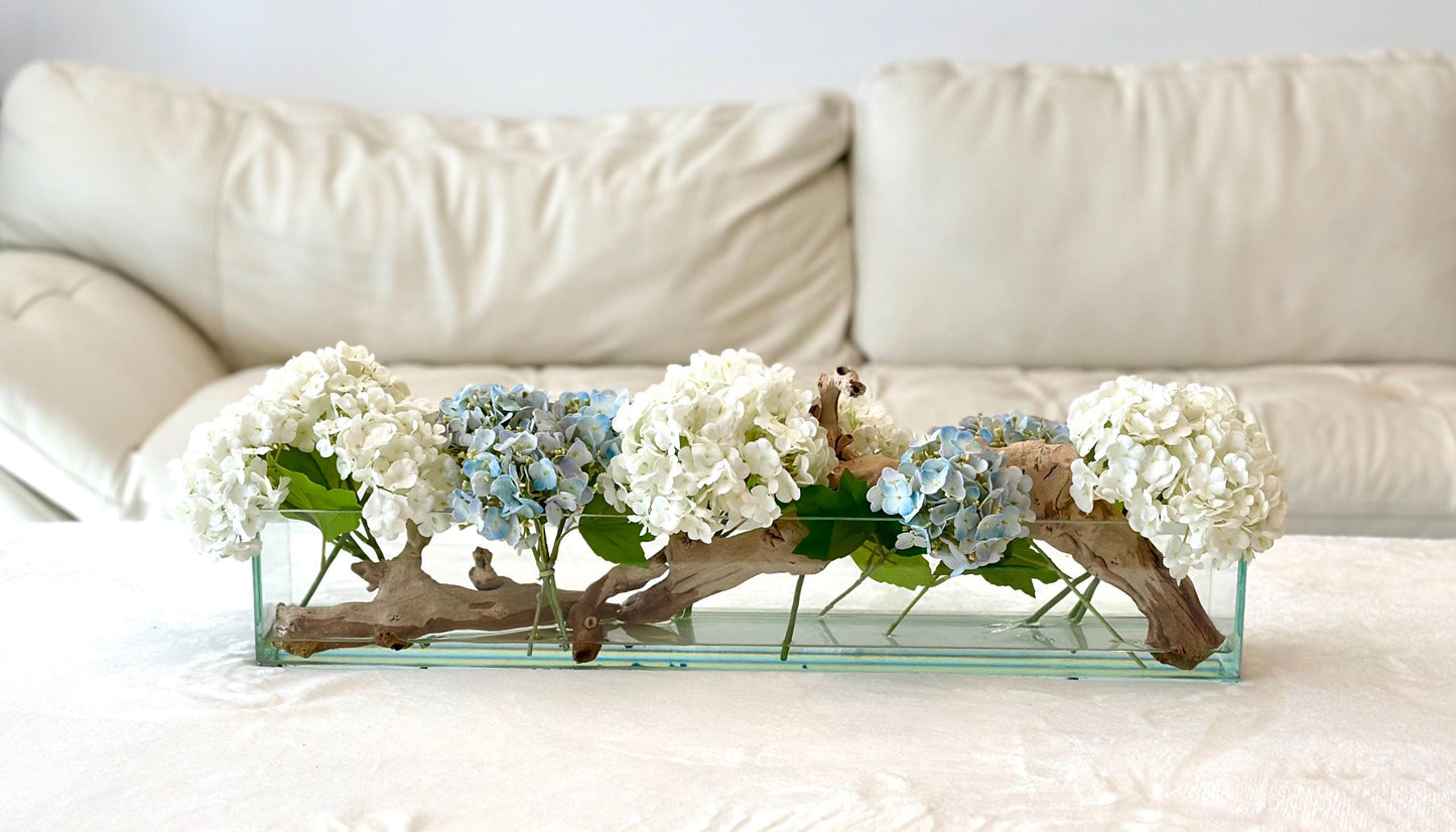 Real Touch Blue and White Hydrangea Centerpiece