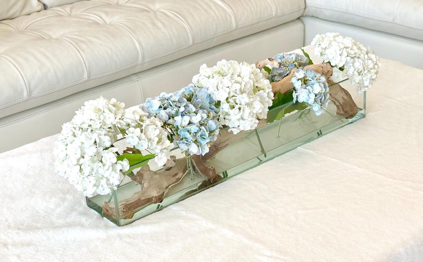 Real Touch Blue and White Hydrangea Centerpiece
