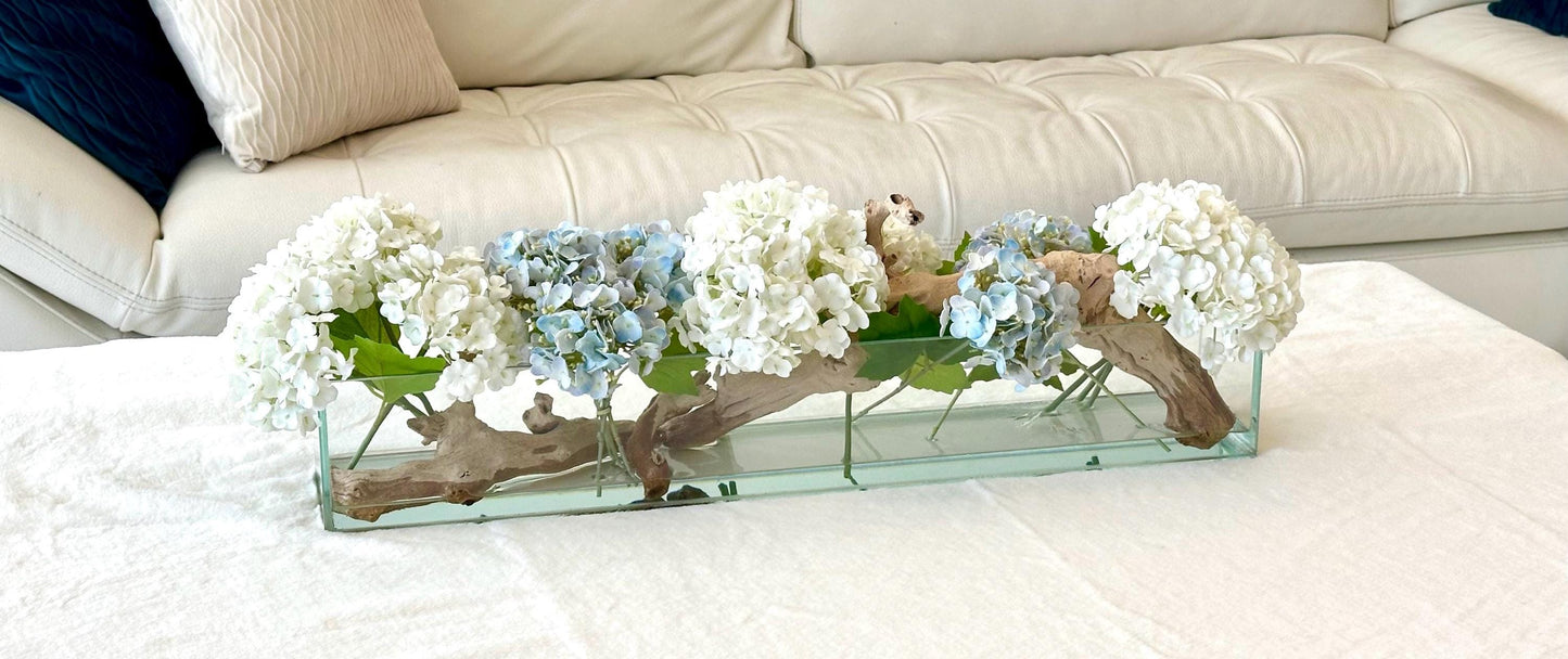 Real Touch Blue and White Hydrangea Centerpiece