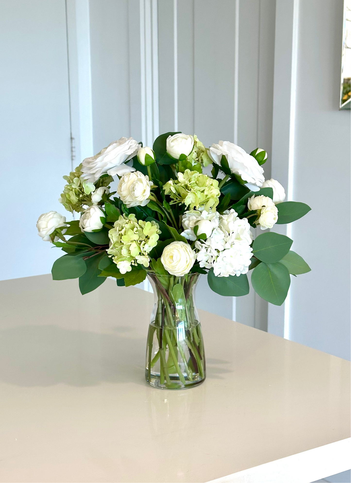 Real Touch Ranunculus and Hydrangea Arrangement