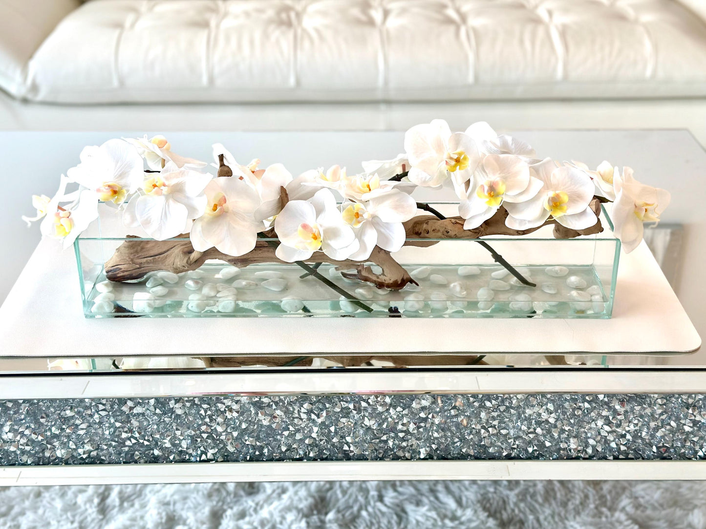 Real Touch Modern White Orchid Long Centerpiece