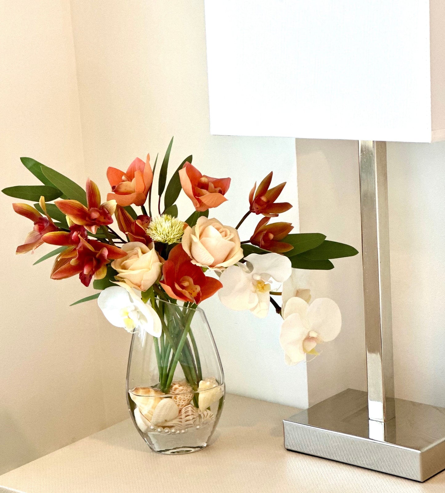 Real Touch Orchid Arrangement Set In Seashells