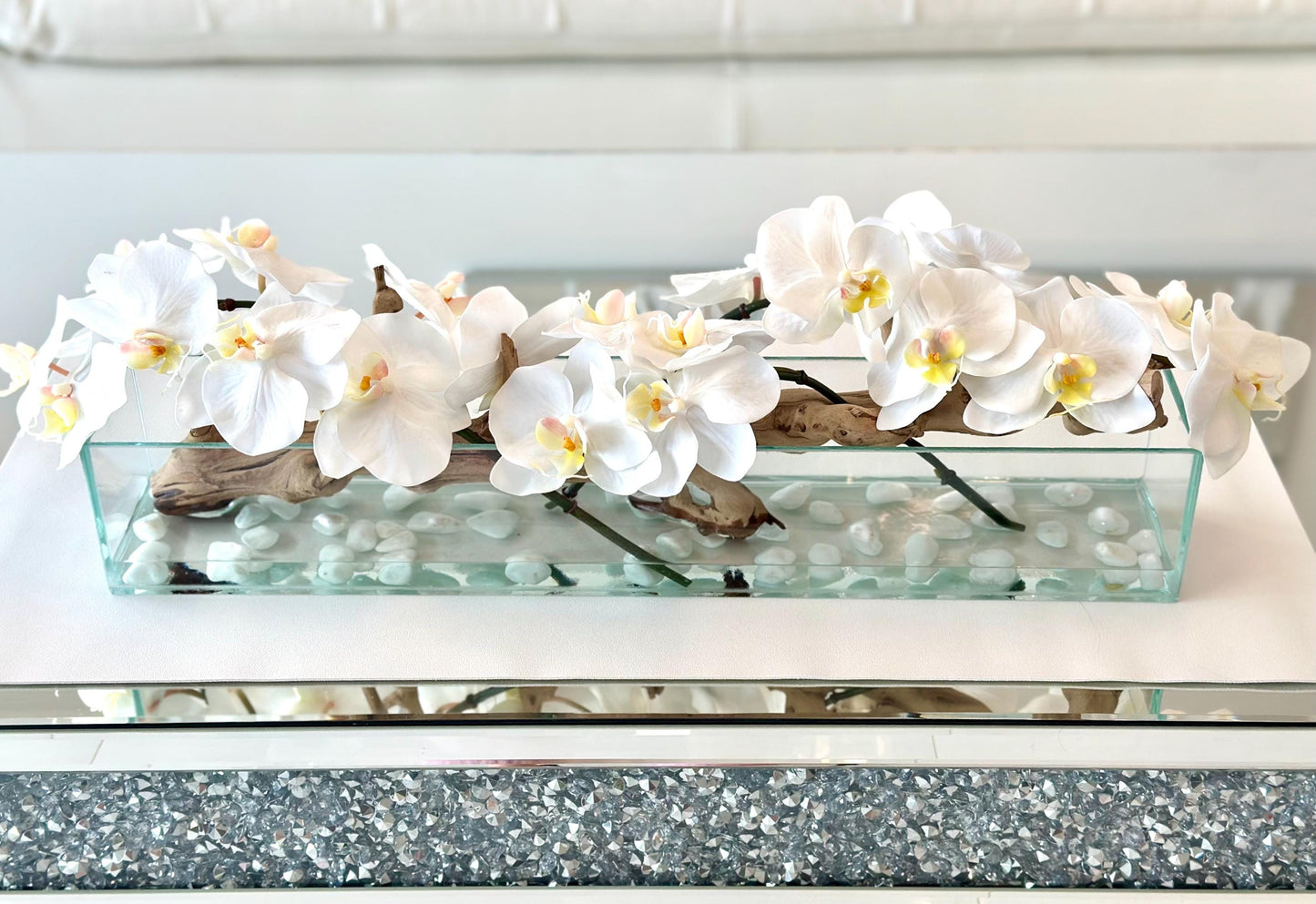 Real Touch Modern White Orchid Long Centerpiece