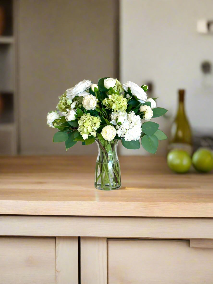 Real Touch Ranunculus and Hydrangea Arrangement