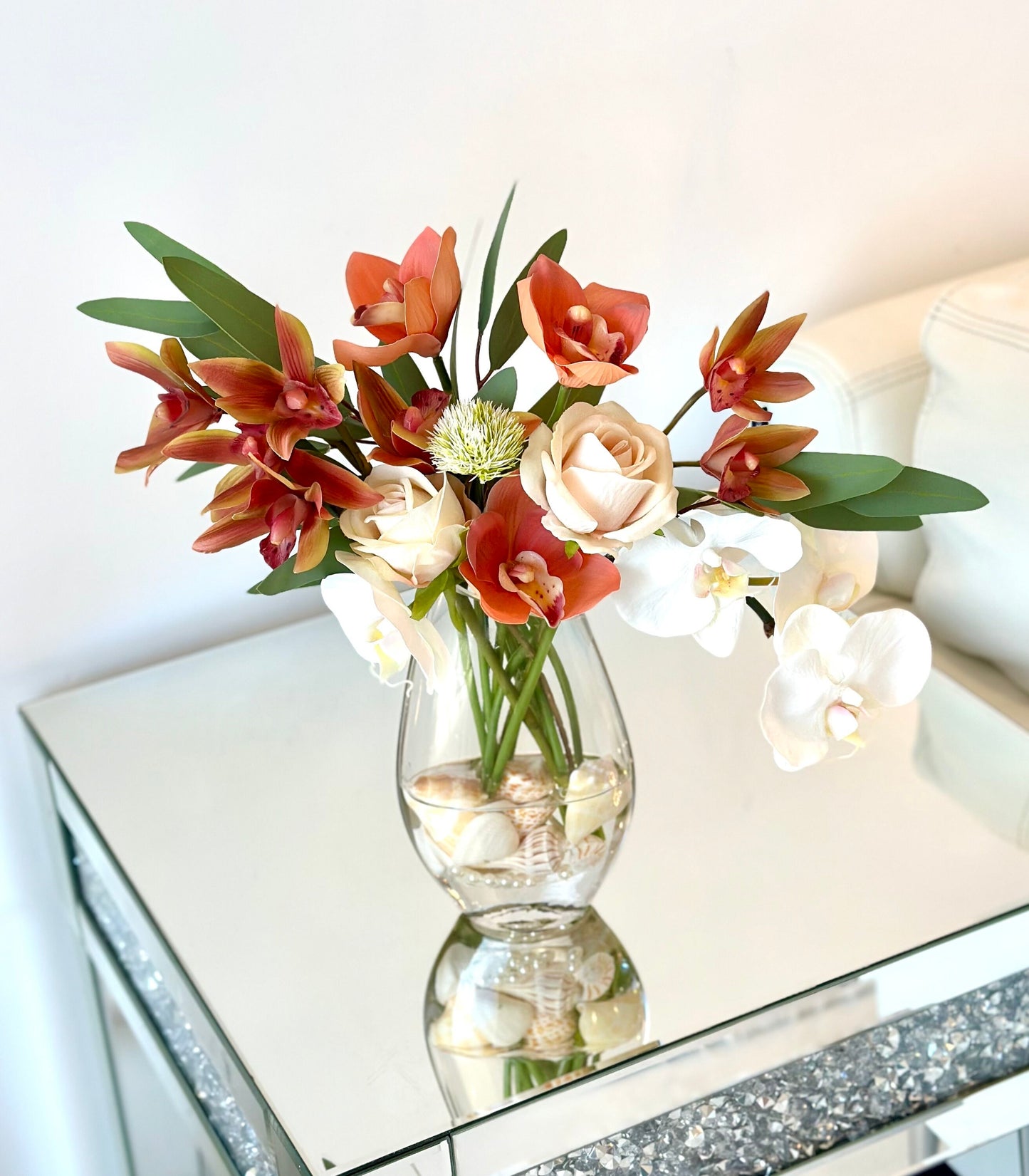 Real Touch Orchid Arrangement Set In Seashells