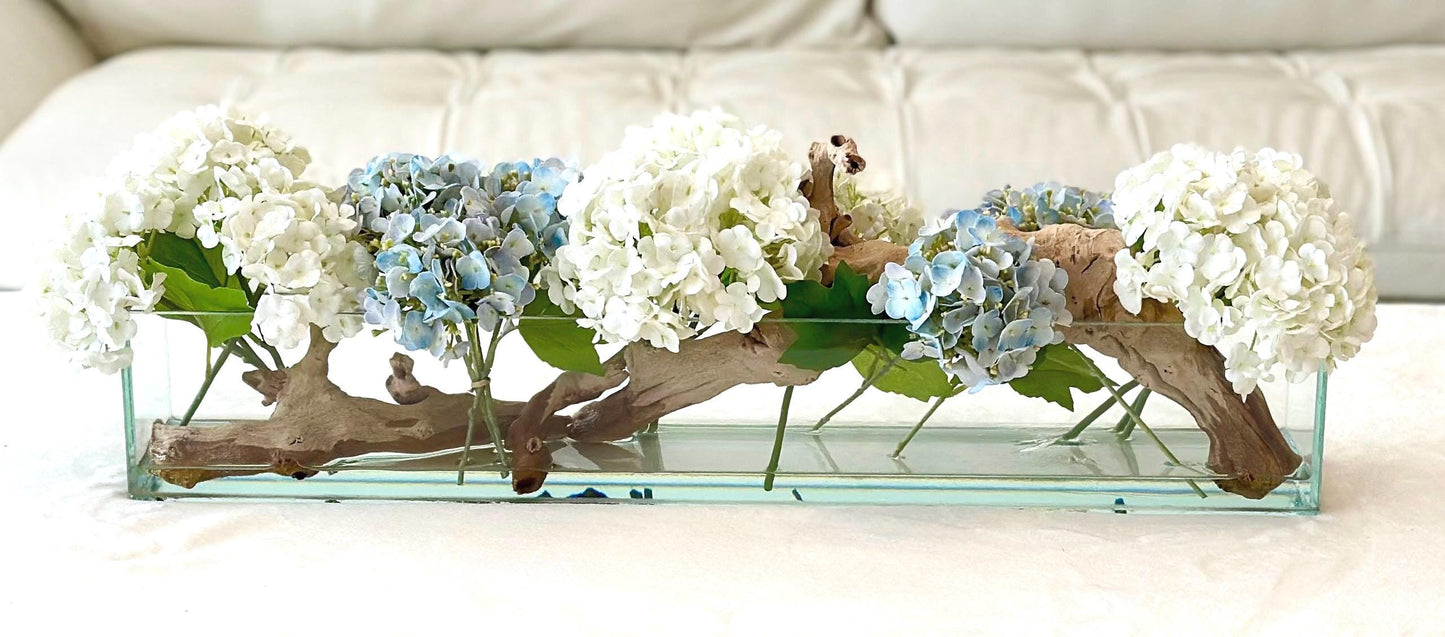 Real Touch Blue and White Hydrangea Centerpiece