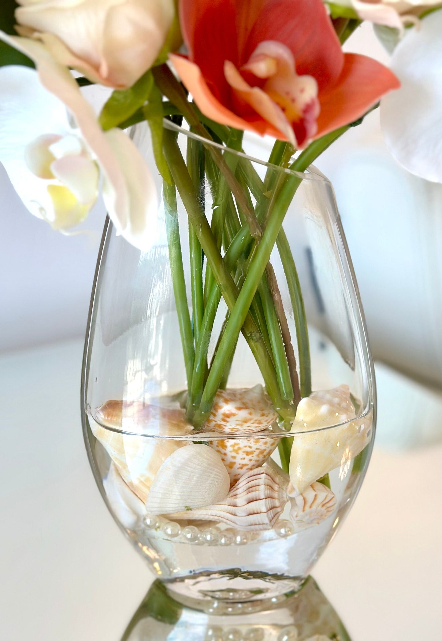 Real Touch Orchid Arrangement Set In Seashells