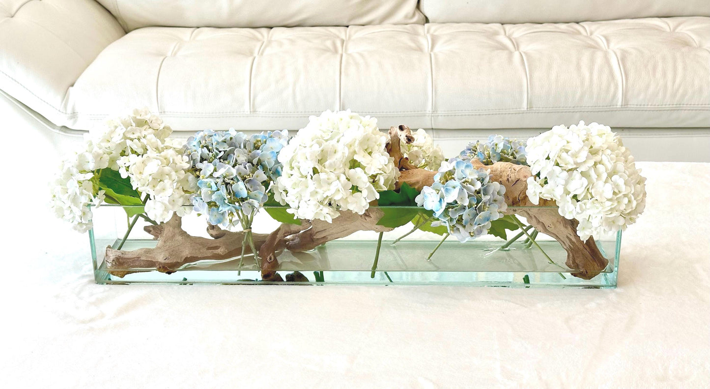 Real Touch Blue and White Hydrangea Centerpiece
