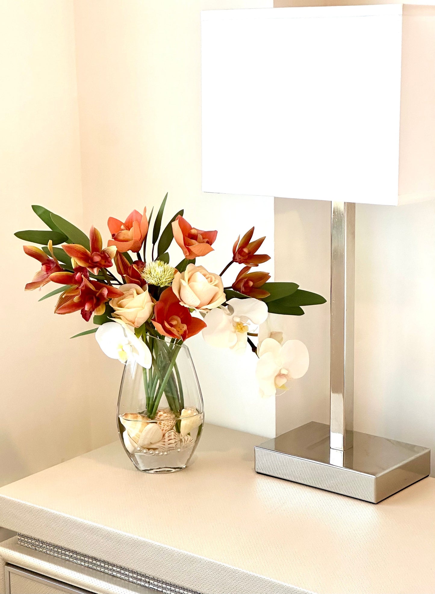 Real Touch Orchid Arrangement Set In Seashells