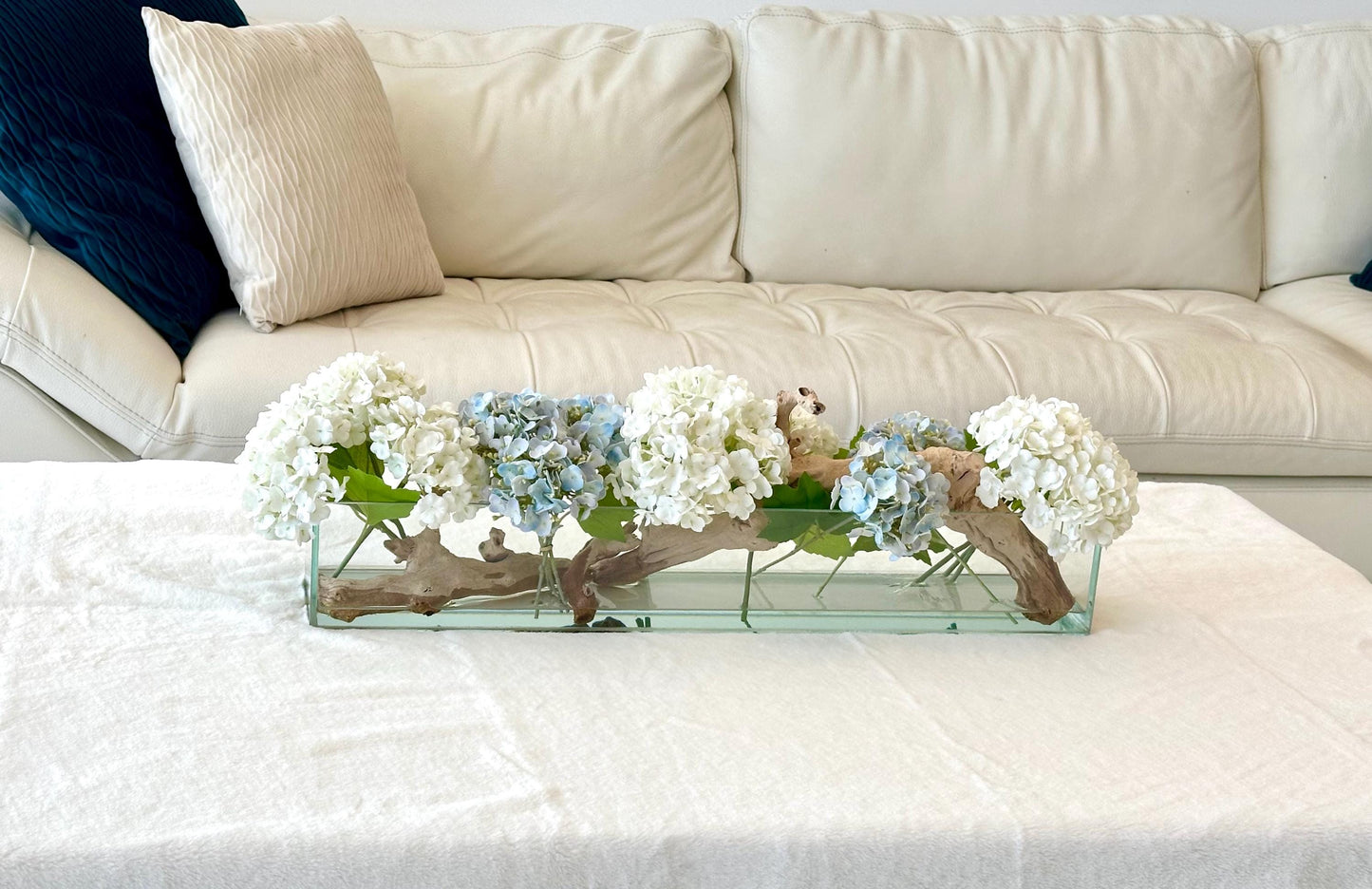 Real Touch Blue and White Hydrangea Centerpiece