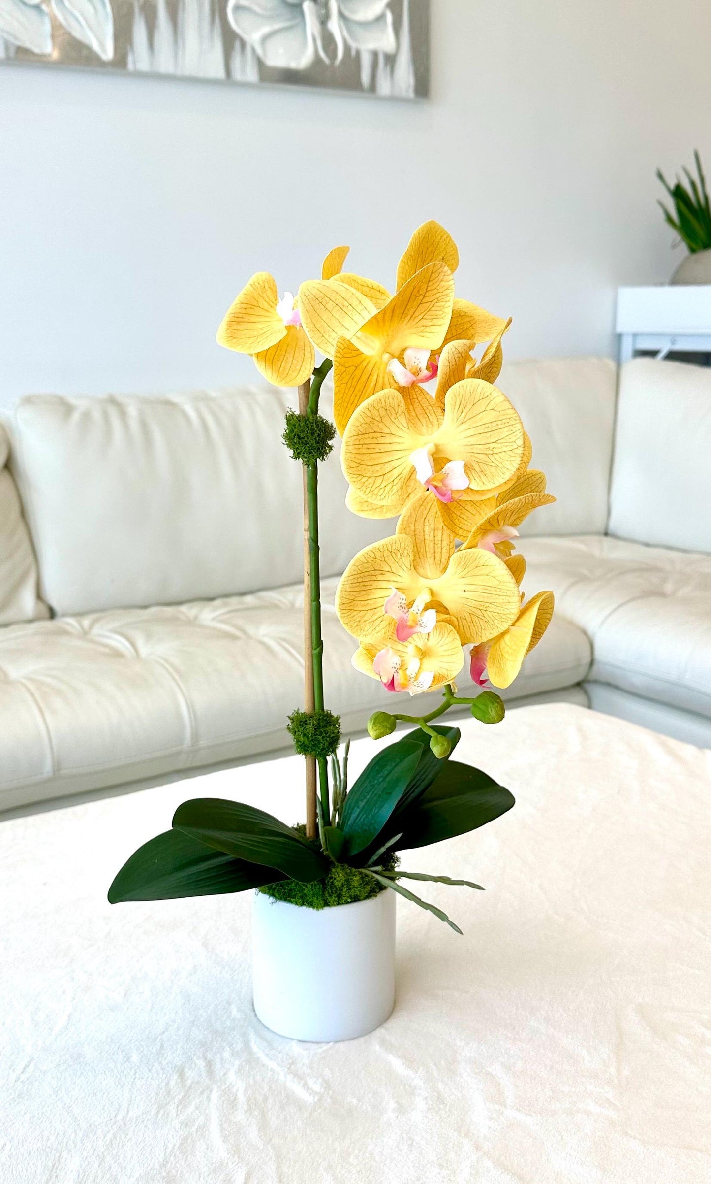 Real Touch Yellow Orchid Arrangement, Faux Yellow Orchid Arrangement, Tall Orchid Centerpiece, Real Touch Orchid Arrangement,