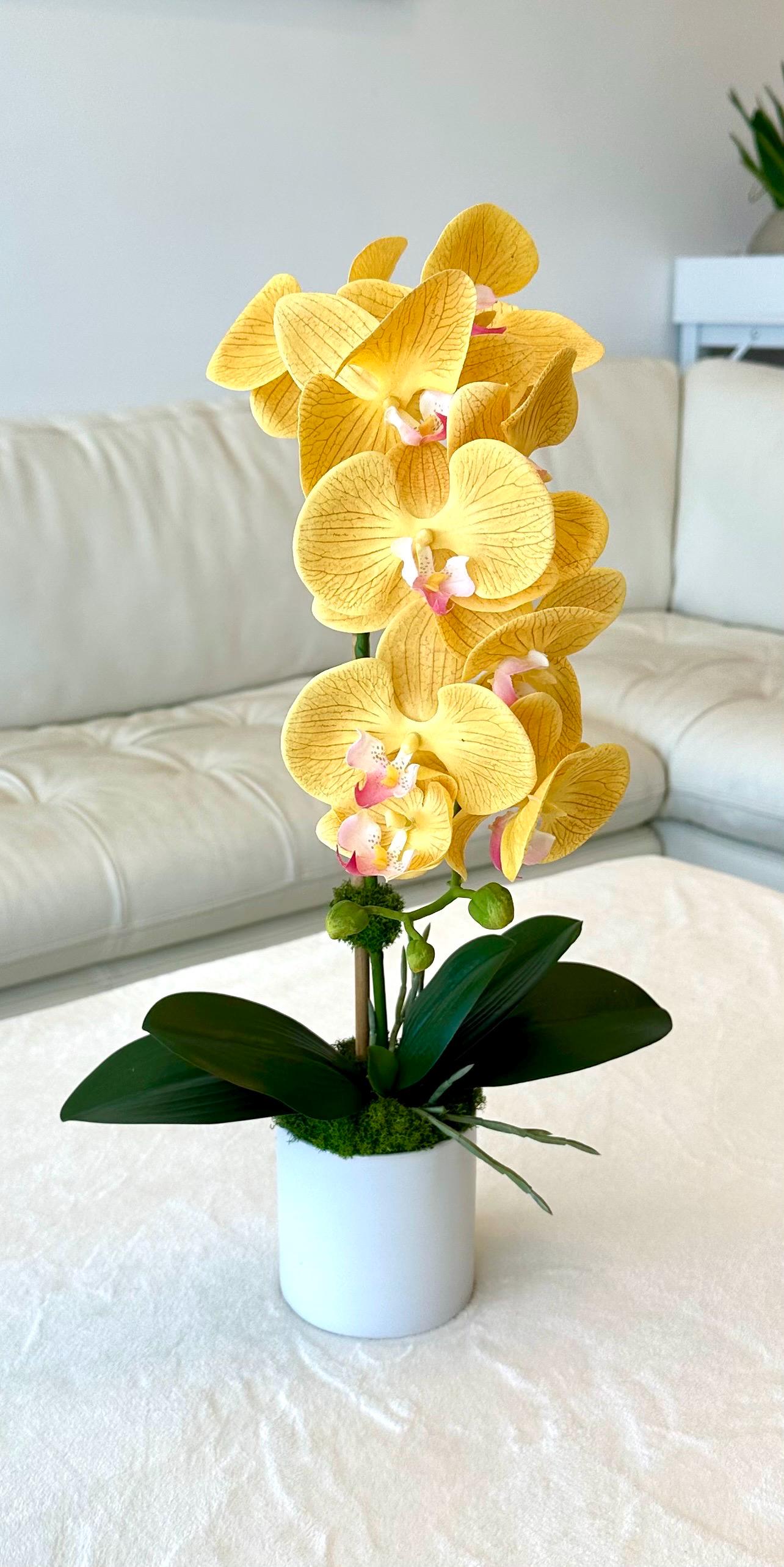 Real Touch Yellow Orchid Arrangement, Faux Yellow Orchid Arrangement, Tall Orchid Centerpiece, Real Touch Orchid Arrangement,