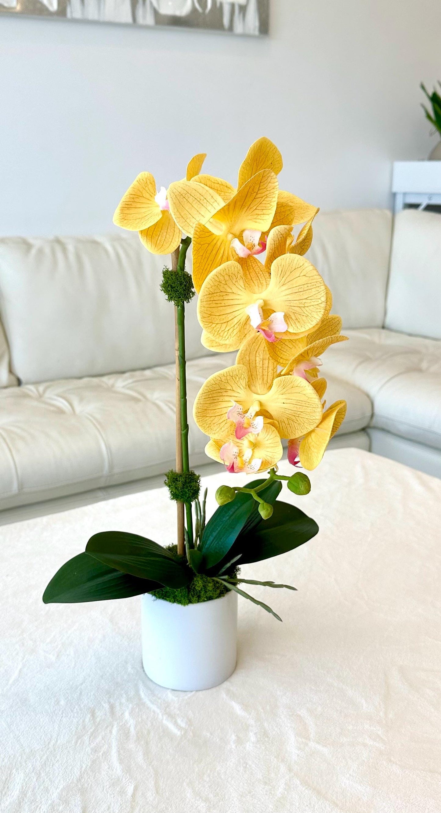 Real Touch Yellow Orchid Arrangement, Faux Yellow Orchid Arrangement, Tall Orchid Centerpiece, Real Touch Orchid Arrangement,
