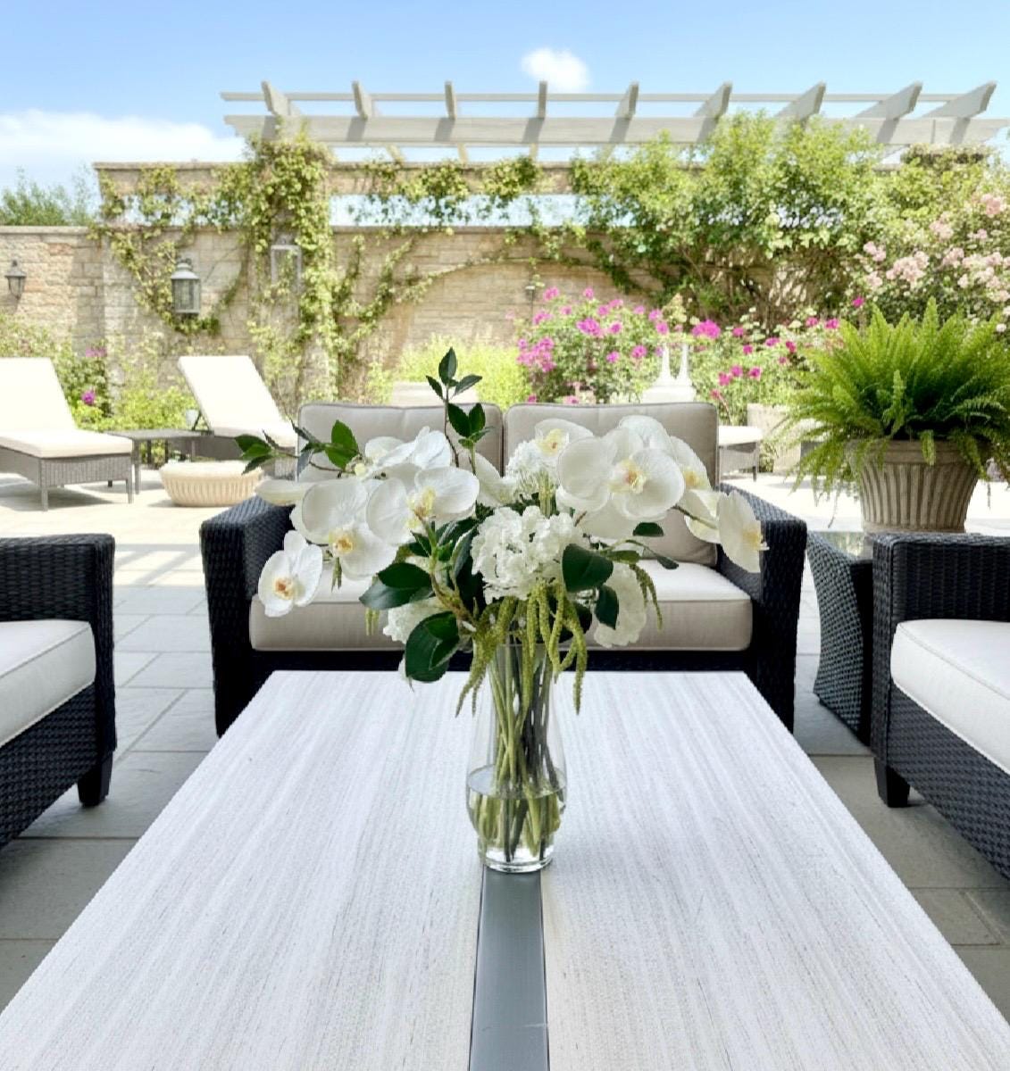 Real-Touch White Orchid Arrangement: Faux Water Glass Vase, Coastal Decor