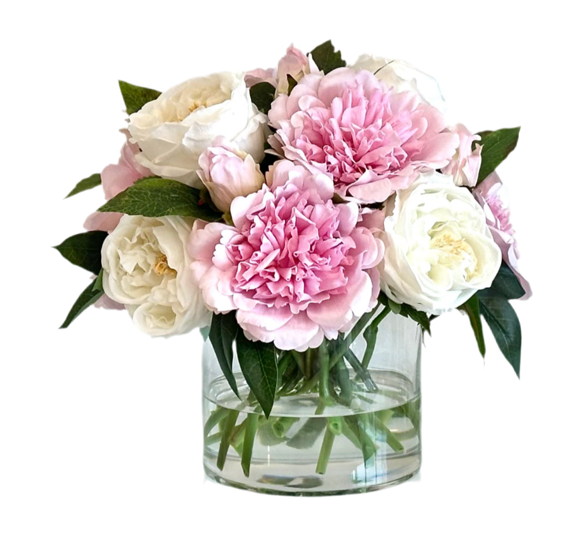 Real Touch Pink Peony and White Rose Floral Centerpiece