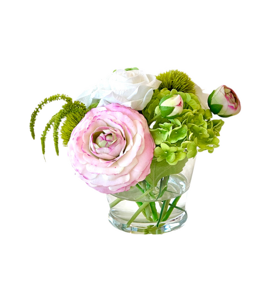 Real Touch Ranunculus, Rose, and Hydrnagea Faux Floral Arrangement