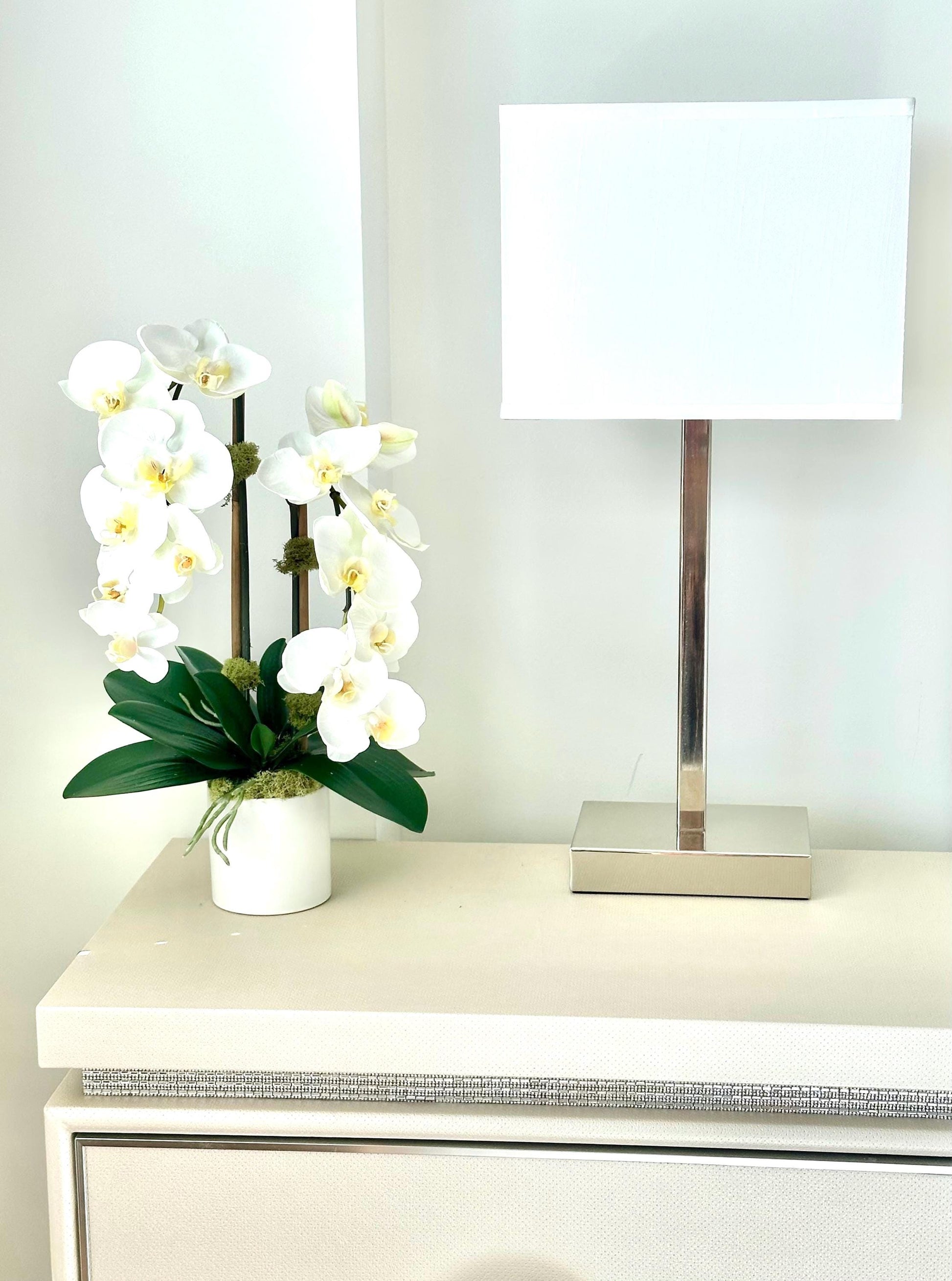 Real Touch White Orchid Arrangement: Faux Floral Centerpiece