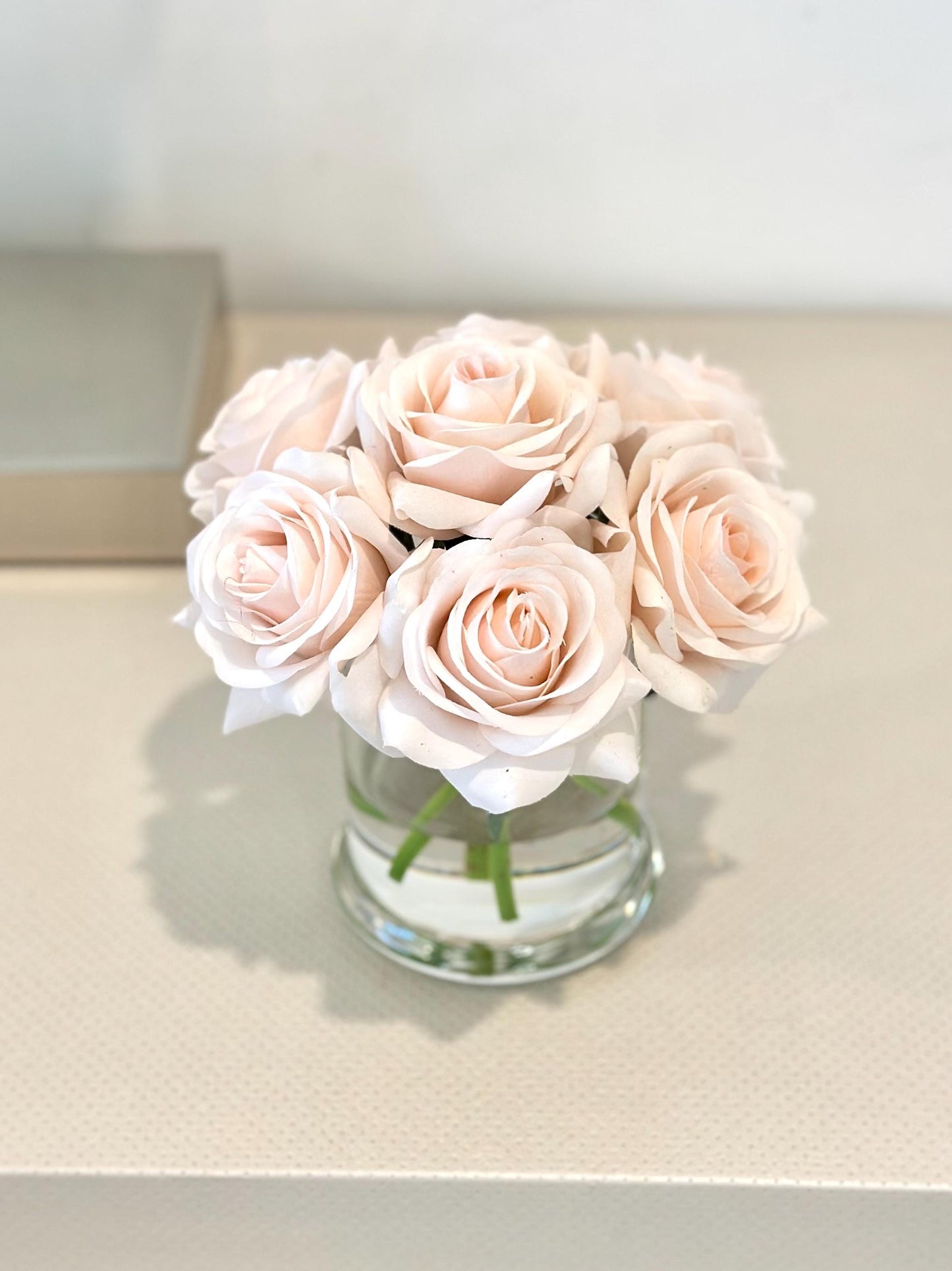 Blush Rose Arrangement, Faux Floral Centerpiece, Gift Box with Topper
