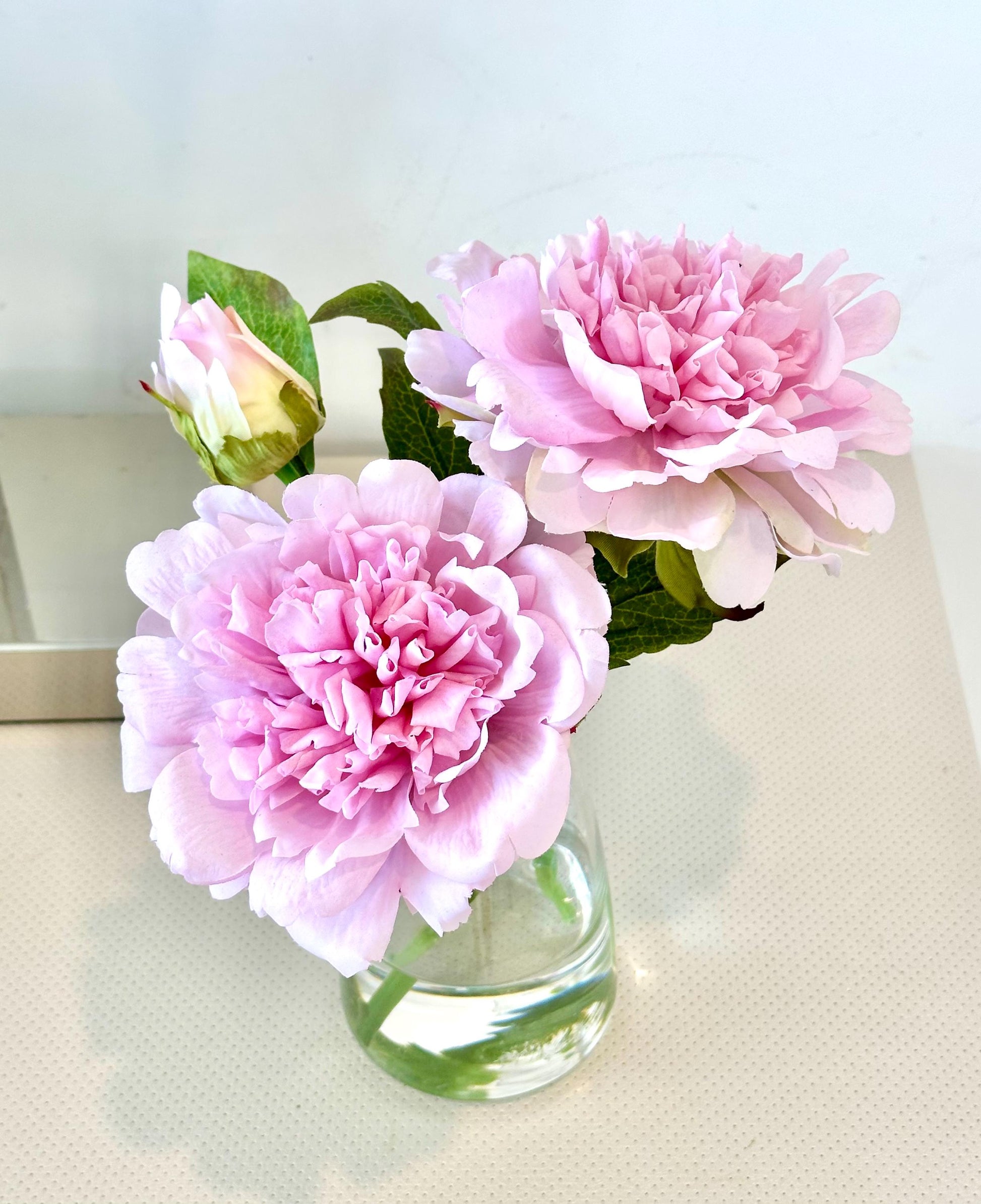 Real Touch Pink Peony Floral Arrangement: Faux Centerpiece