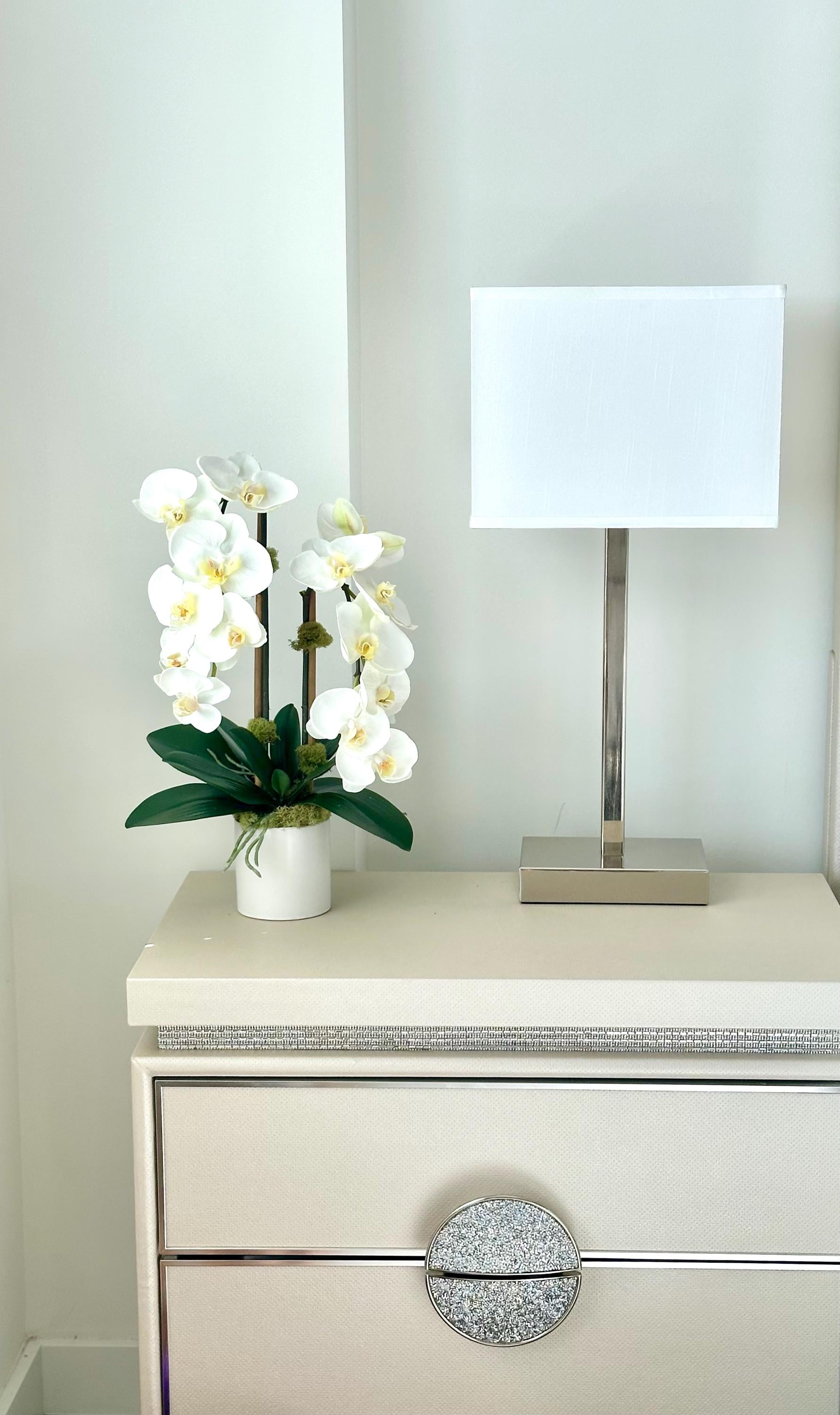 Real Touch White Orchid Arrangement: Faux Floral Centerpiece