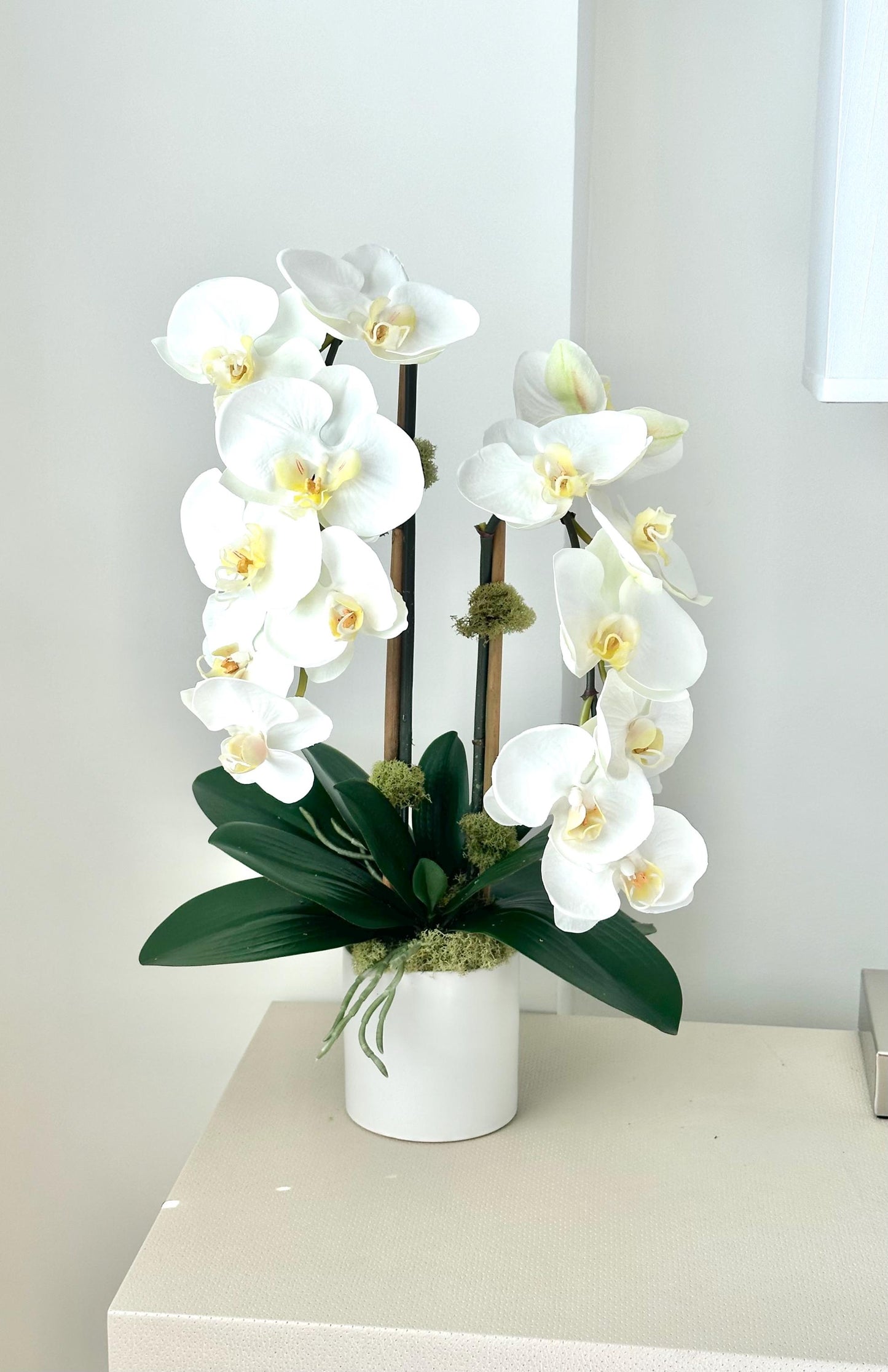 Real Touch White Orchid Arrangement: Faux Floral Centerpiece