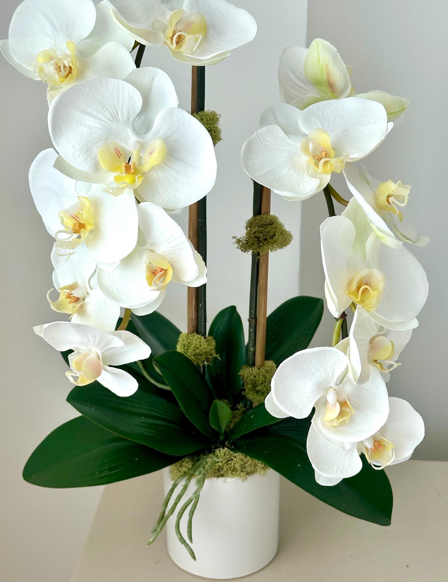 Real Touch White Orchid Arrangement: Faux Floral Centerpiece