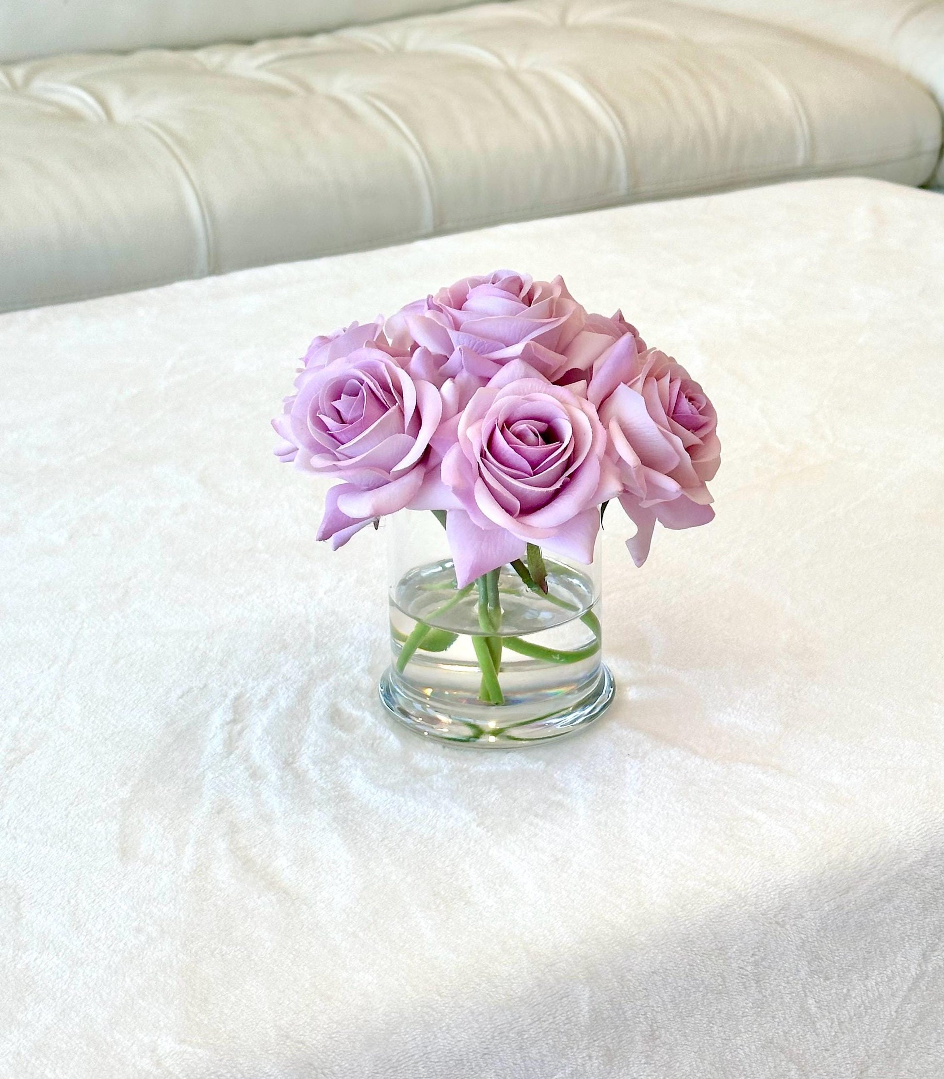 Real Touch Rose Arrangement, Purple Rose Arrangement, Purple Centerpiece, Artificial Rose Arrangement, Mauve Floral Arrangement