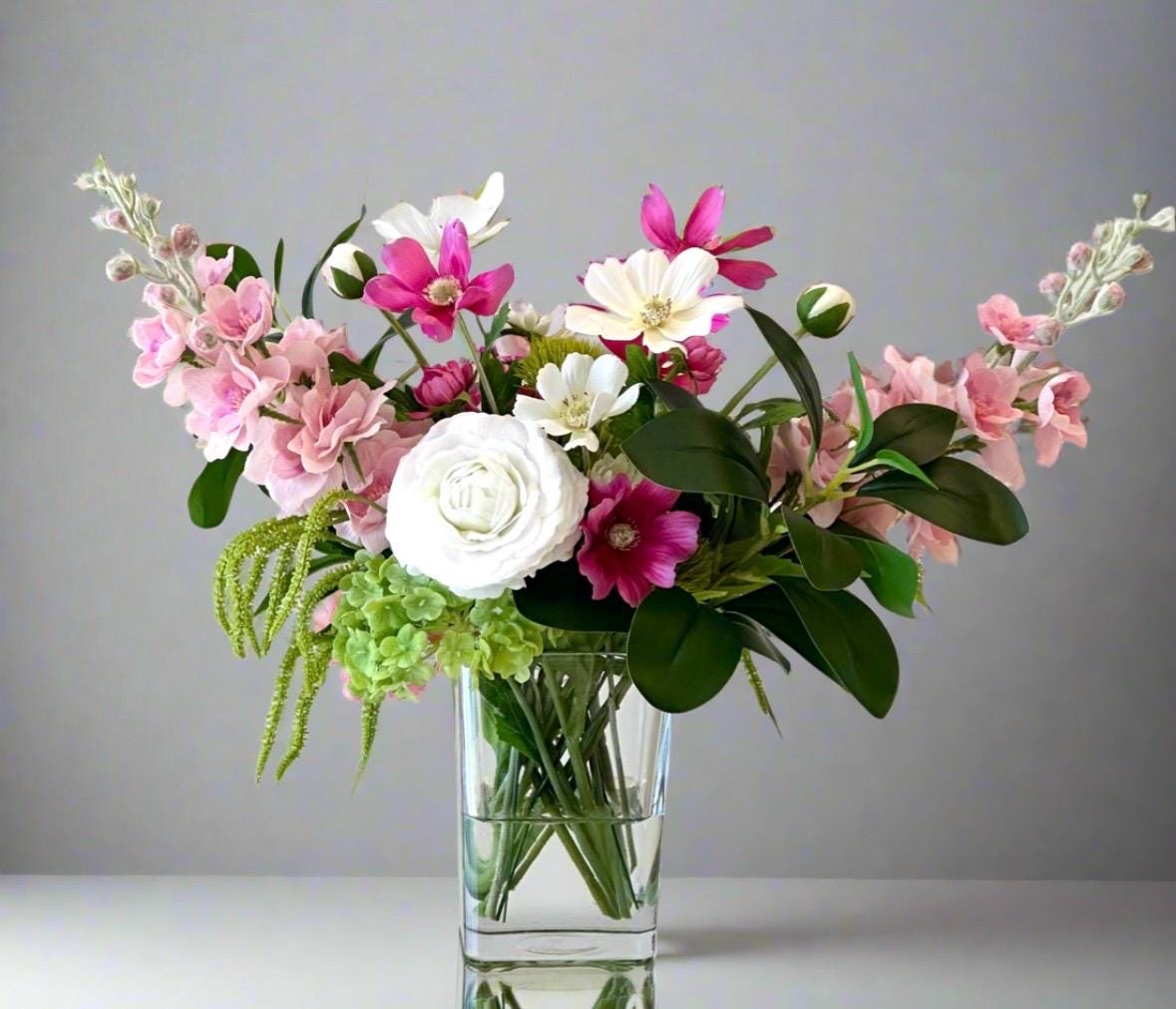 Real Touch Spring Floral Arrangement: Hydrangea & Ranunculus Centerpiece