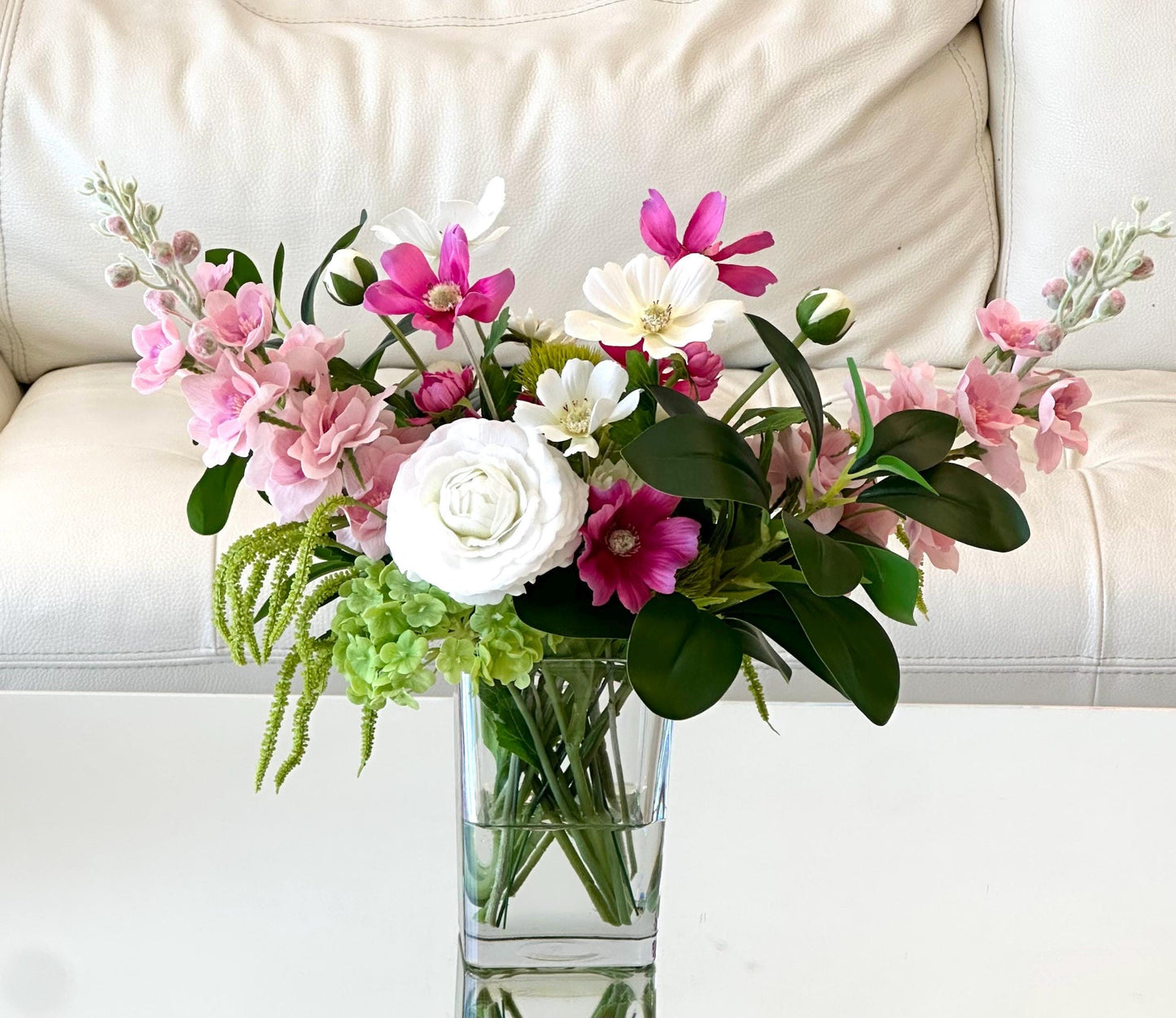 Real Touch Spring Floral Arrangement: Hydrangea & Ranunculus Centerpiece