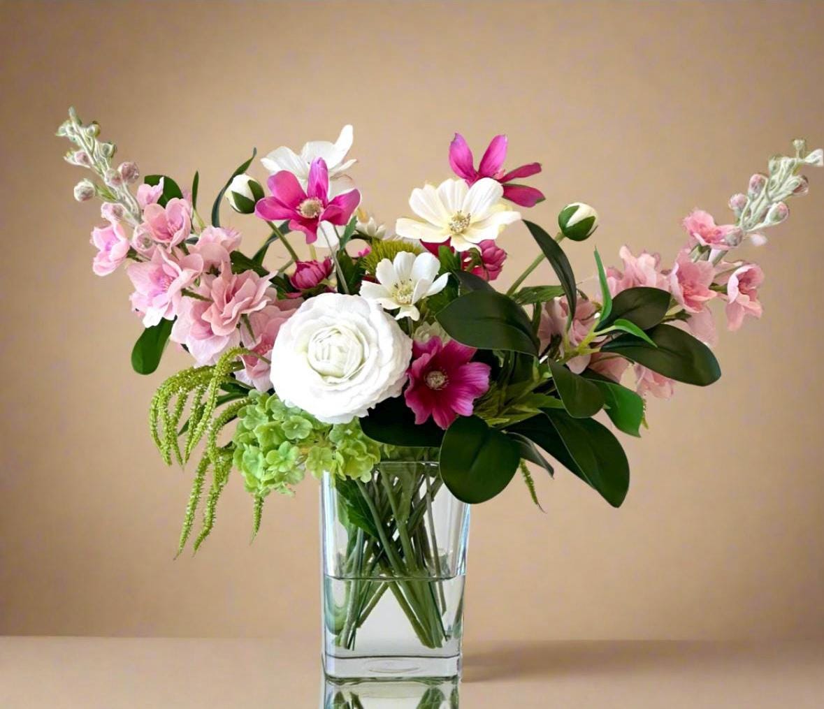 Real Touch Spring Floral Arrangement: Hydrangea & Ranunculus Centerpiece