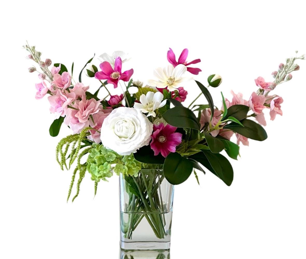 Real Touch Spring Floral Arrangement: Hydrangea & Ranunculus Centerpiece