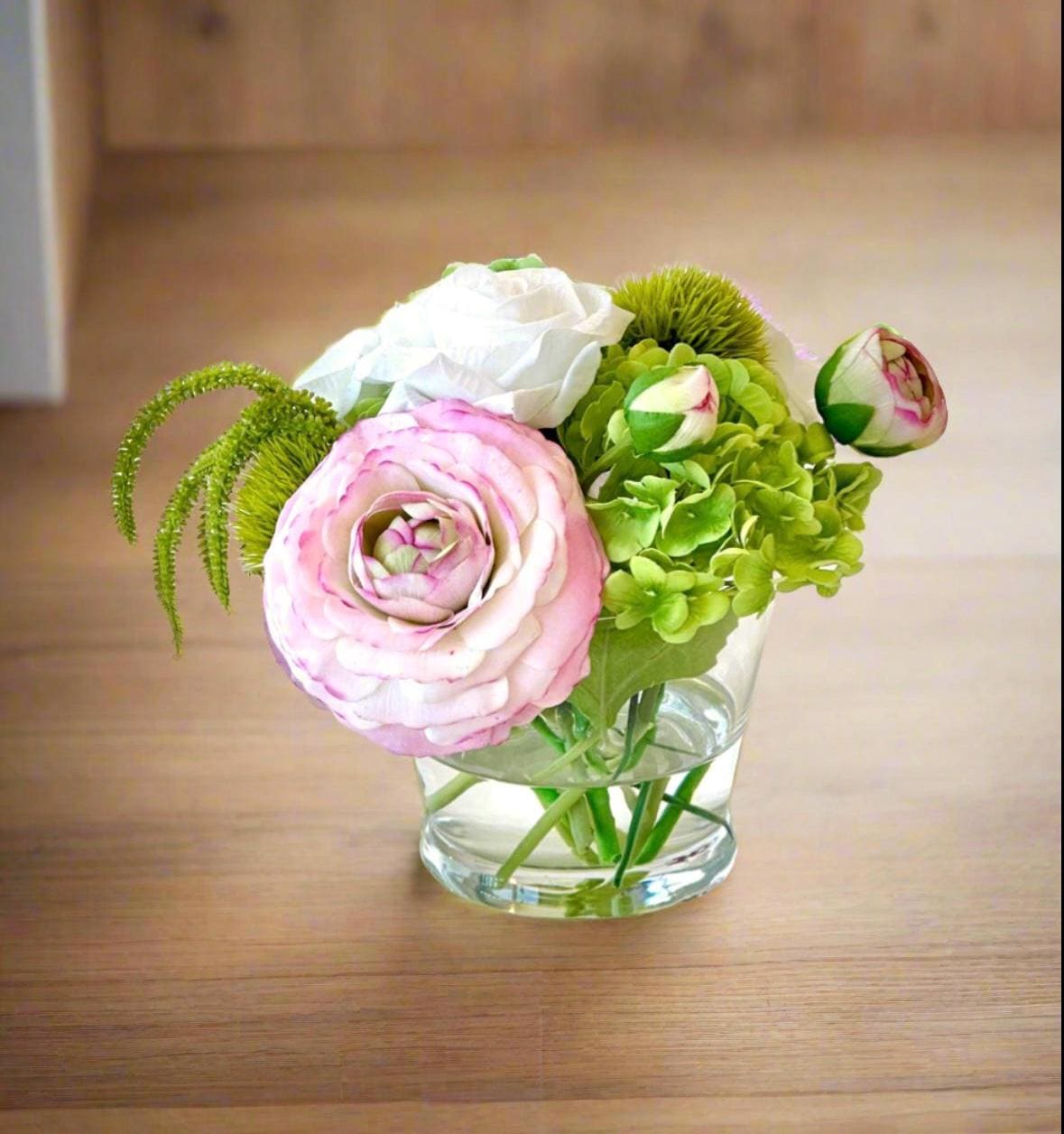 Real Touch Ranunculus Floral Arrangement: Pink & Green Centerpiece