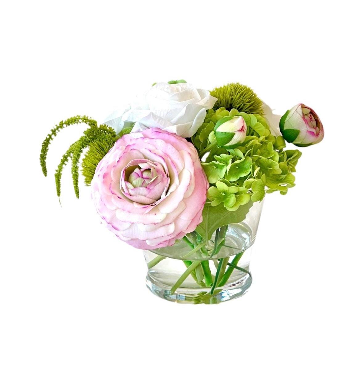 Real Touch Ranunculus Floral Arrangement: Pink & Green Centerpiece
