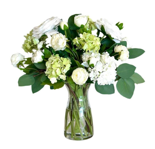 Real Touch Hydrangea Centerpiece: White & Green Artificial Floral