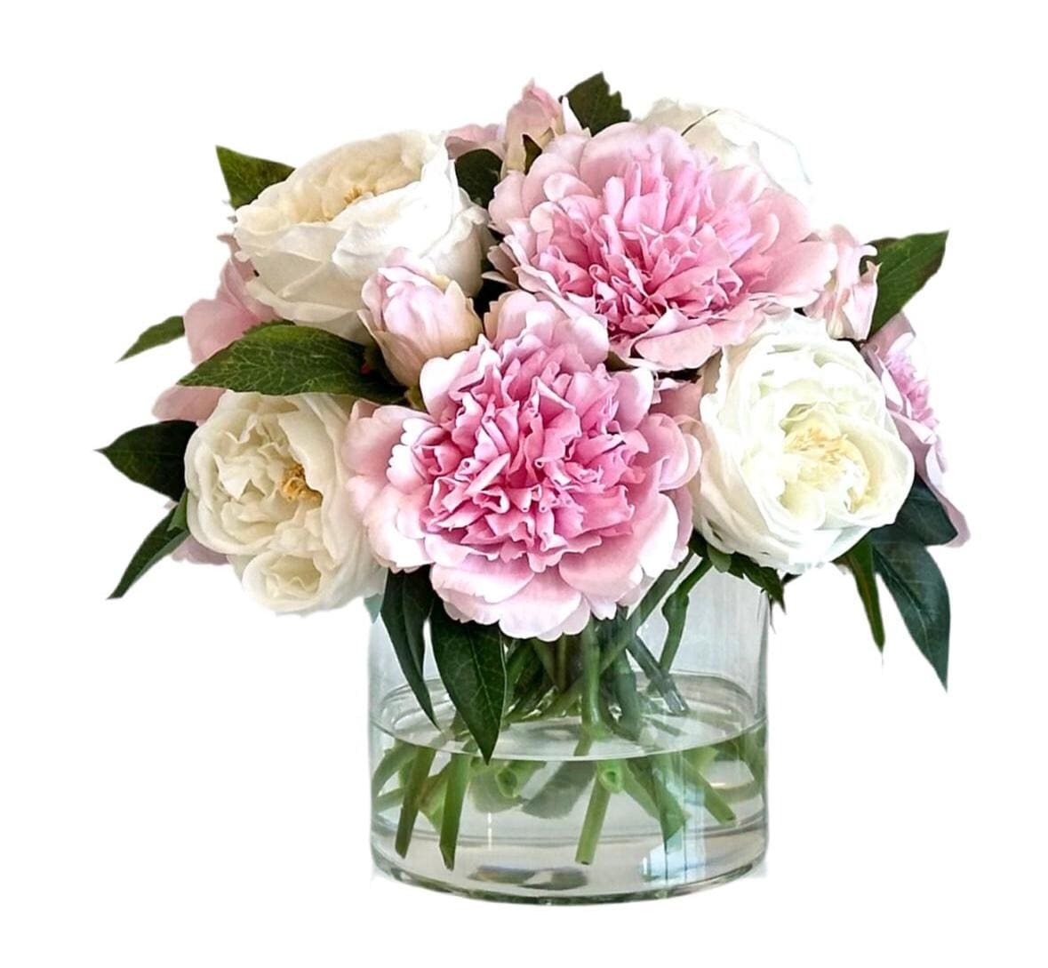 Real Touch Pink Peony & White Rose Centerpiece: Faux Floral Arrangement