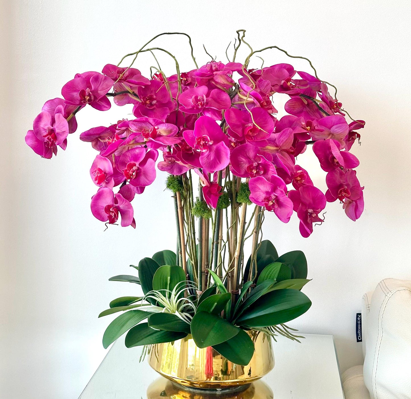 Real Touch Purple Orchid Centerpiece: Gold Planter Vase