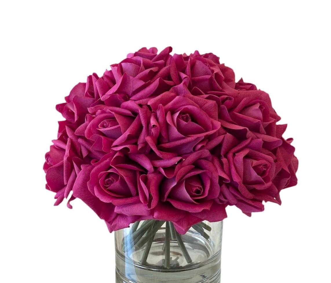 Real Touch Fuchsia Rose Arrangement: Faux Floral Centerpiece