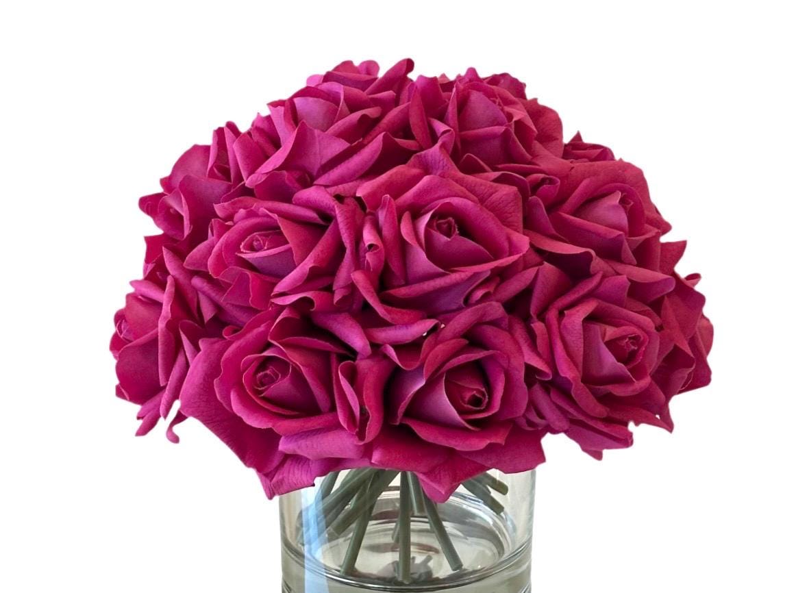 Real Touch Fuchsia Rose Arrangement: Faux Floral Centerpiece
