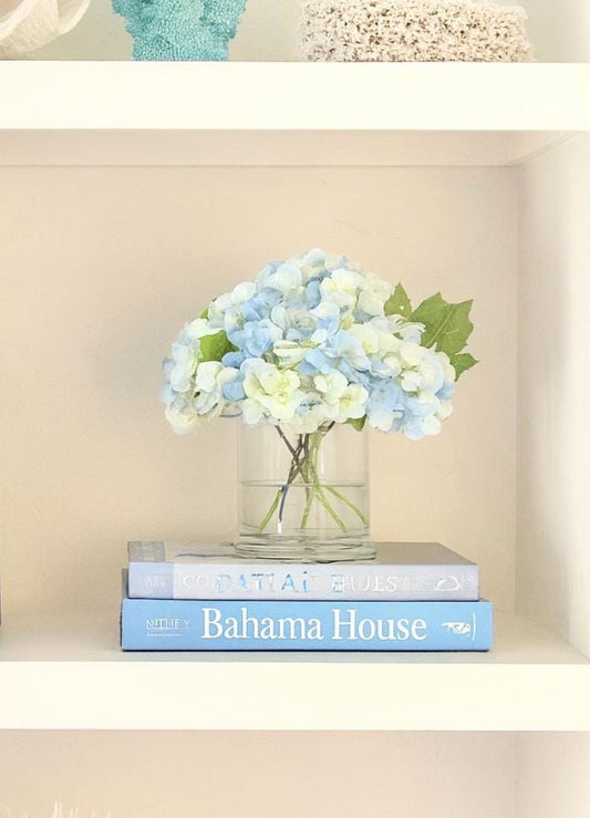 Real Touch Light Blue Hydrangea Arrangement: Faux Floral Centerpiece