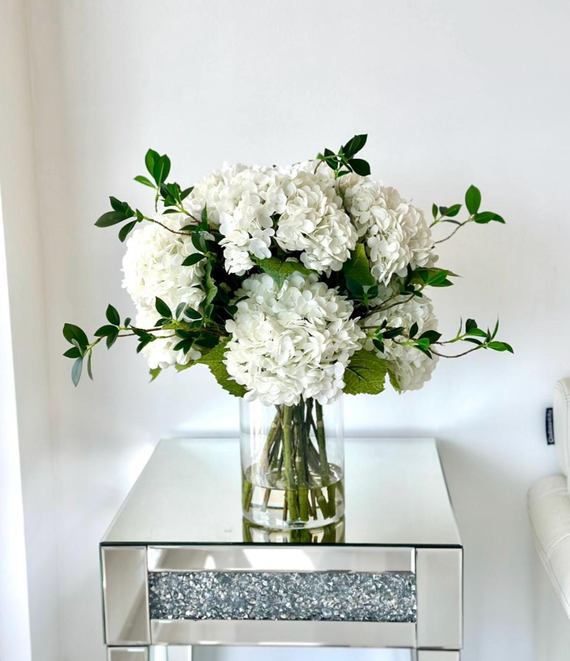 Luxury Real Touch White Hydrangea Centerpiece: Elegant Floral Arrangement