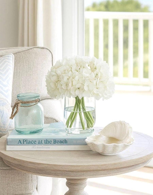 Real Touch White Hydrangea Centerpiece: Faux Floral Arrangement