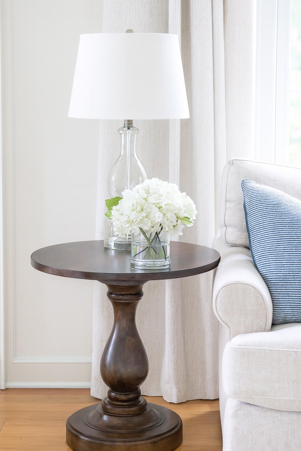Real Touch Blue Hydrangea Centerpiece: Faux Floral Arrangement in Glass Vase by