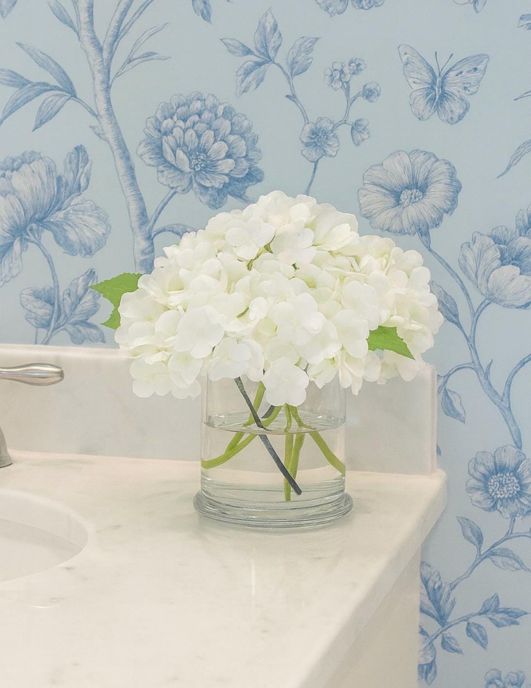Real Touch Light Blue Hydrangea Arrangement: Faux Floral Centerpiece