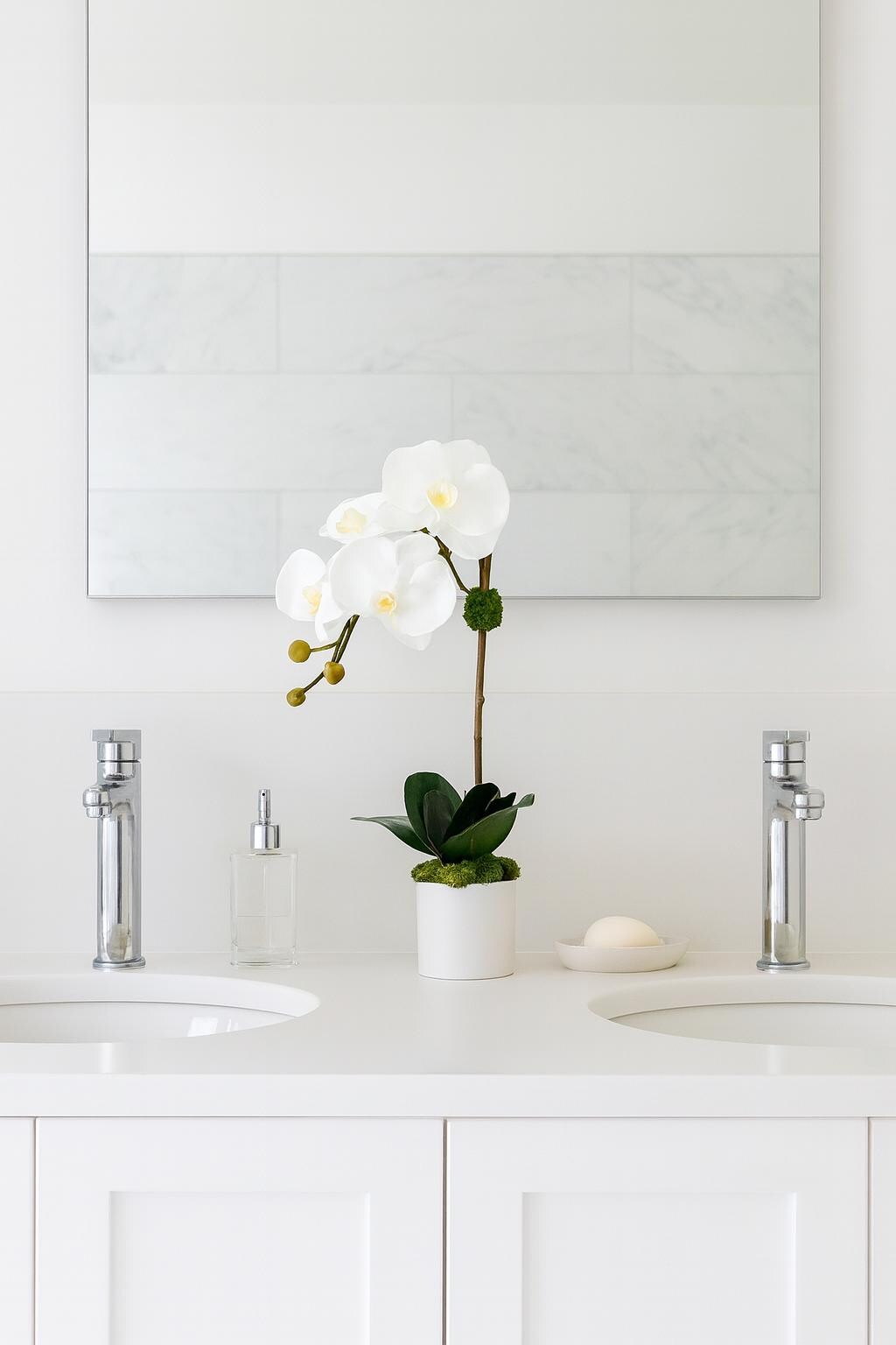 Real Touch White Orchid Arrangement: Faux Floral Centerpiece