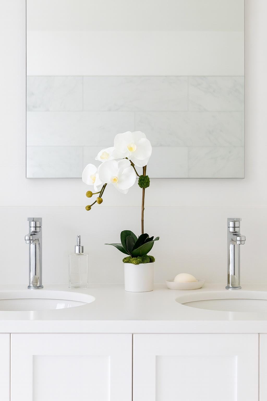 Real Touch White Orchid Arrangement: Faux Floral Centerpiece